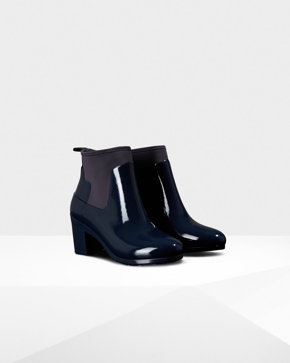 Bottes À Talons Hunter Refined Slim Fit Gloss Mid Femme Bleu Marine UXJPETM-85